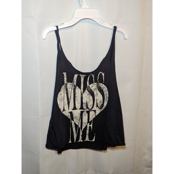 Miss Me Raw Edge Black Tank Women's Size Medium Oversized - Picture 1 of 13